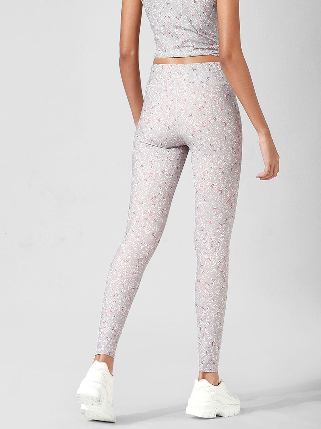 Grey High Rise Printed Co-Ord Training Tights