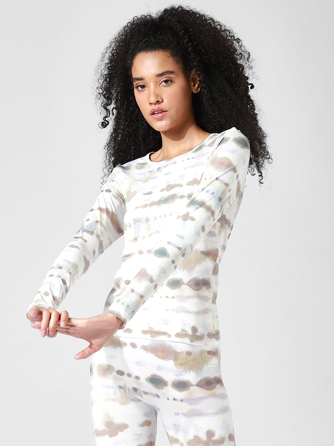 Beige Tie-Dye Co-Ord Training Top