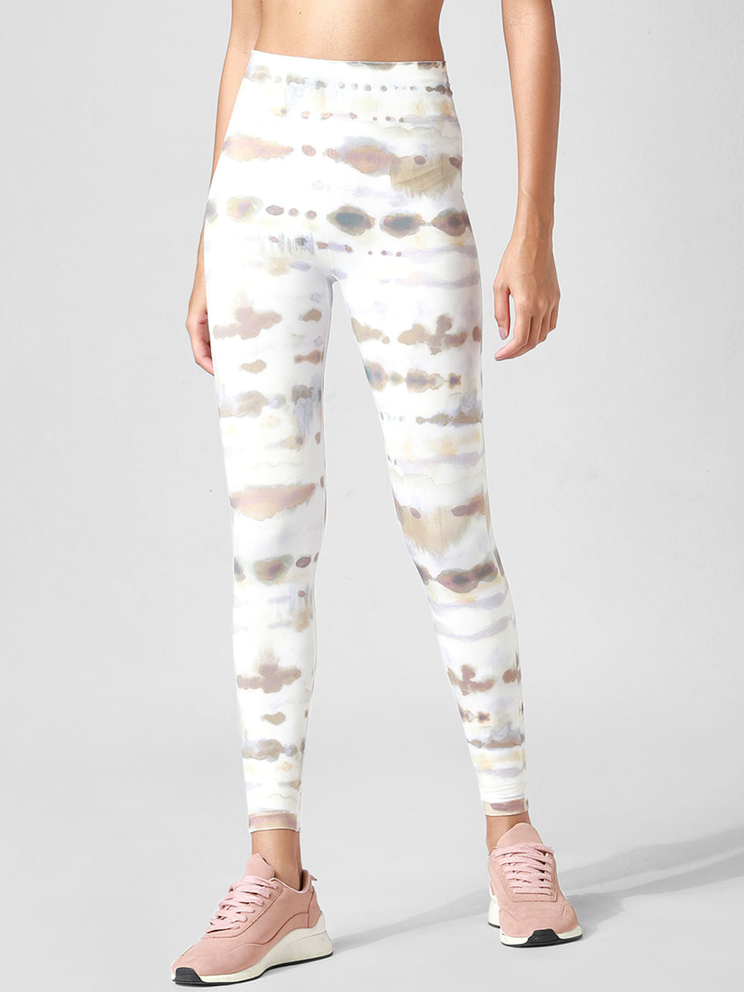 Beige High Rise Tie-Dye Co-Ord Training Tights