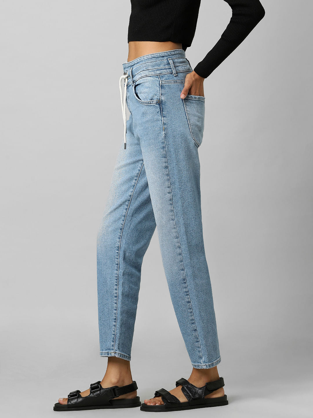 Blue High Rise Carrot Jeans