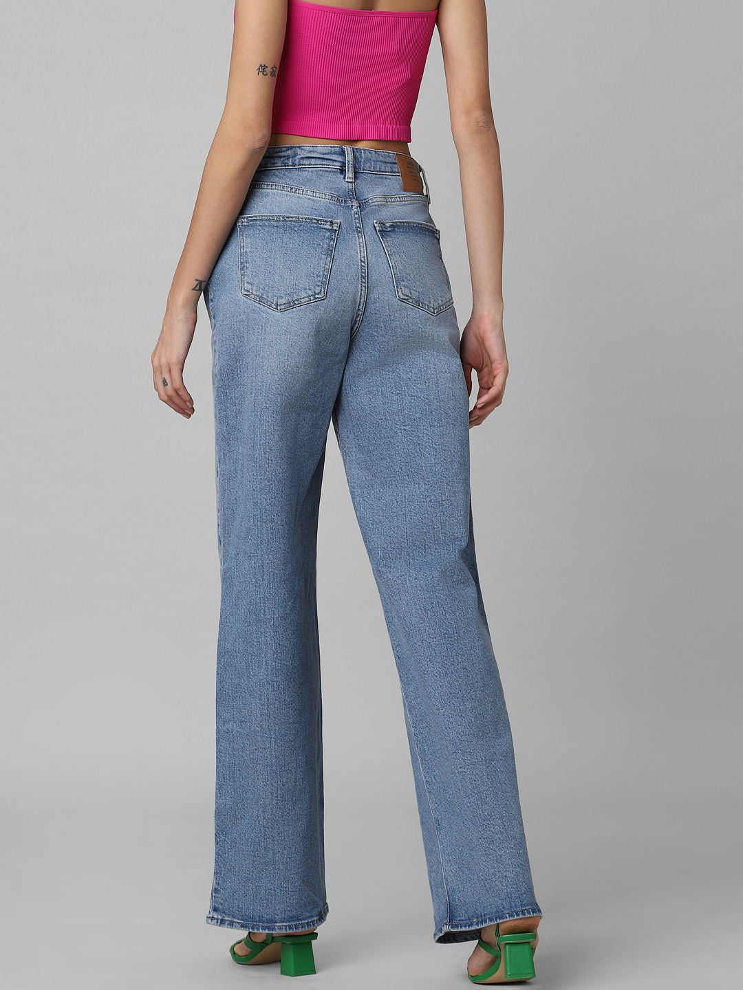 Blue High Rise Wide Leg Jeans