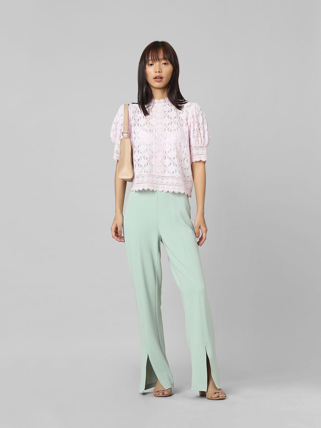 Green High Rise Flared Pants