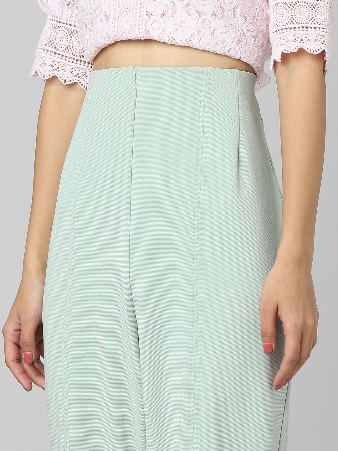 Green High Rise Flared Pants