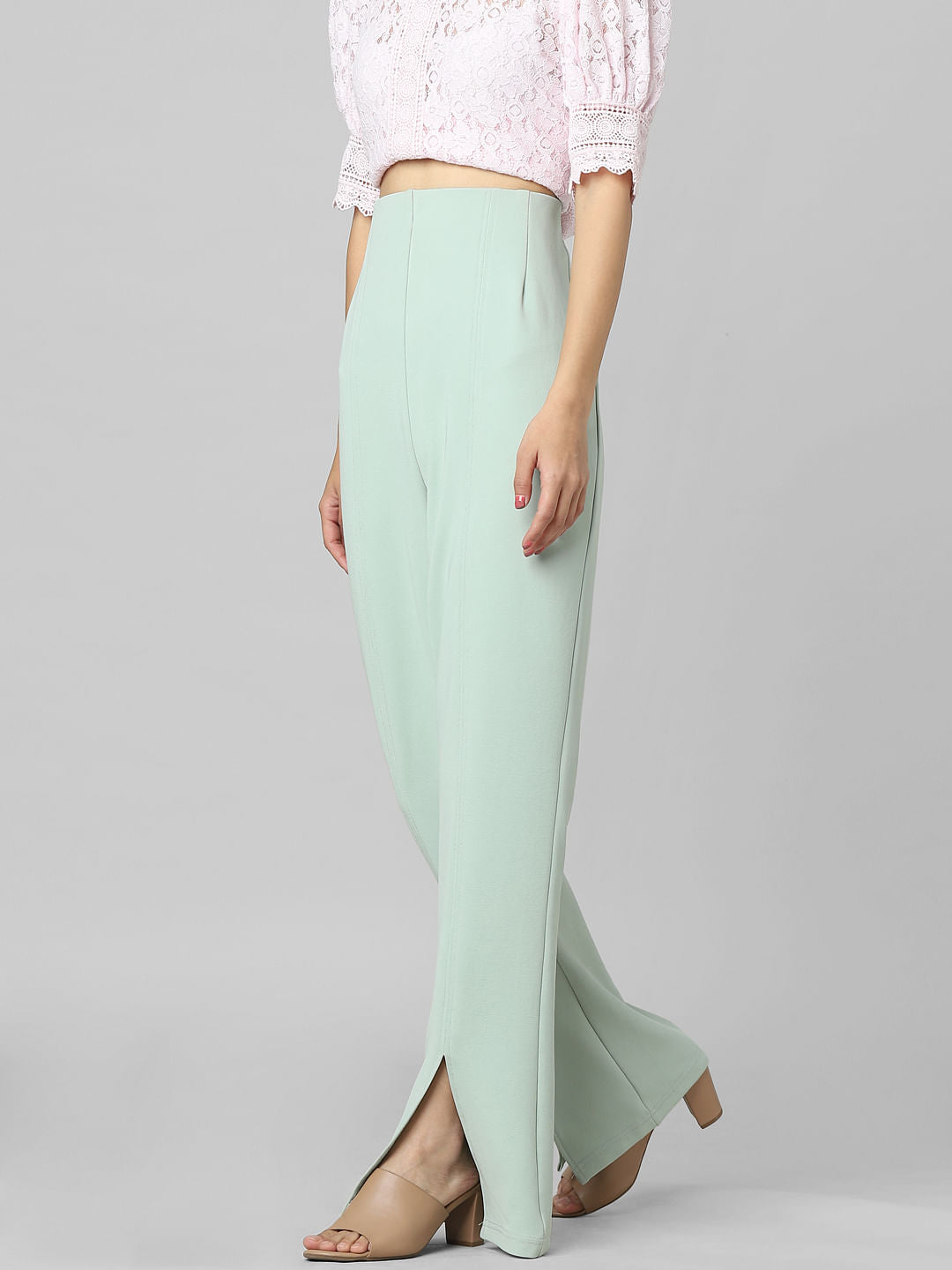 Green High Rise Flared Pants