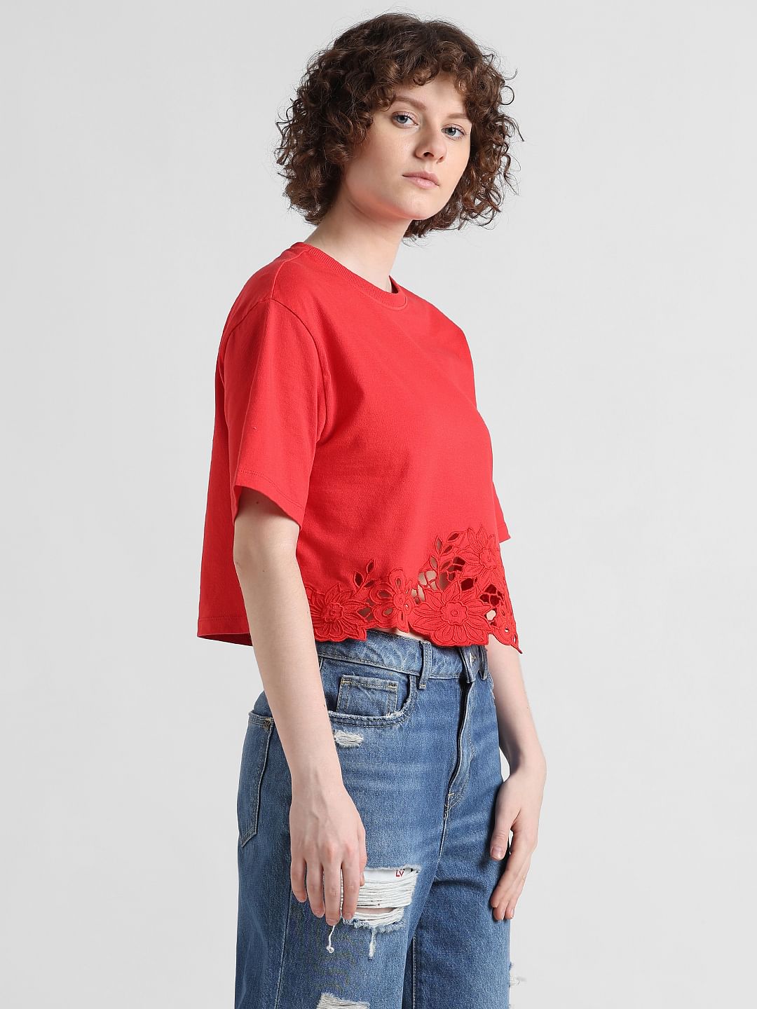 Red Schiffli Detail T-Shirt