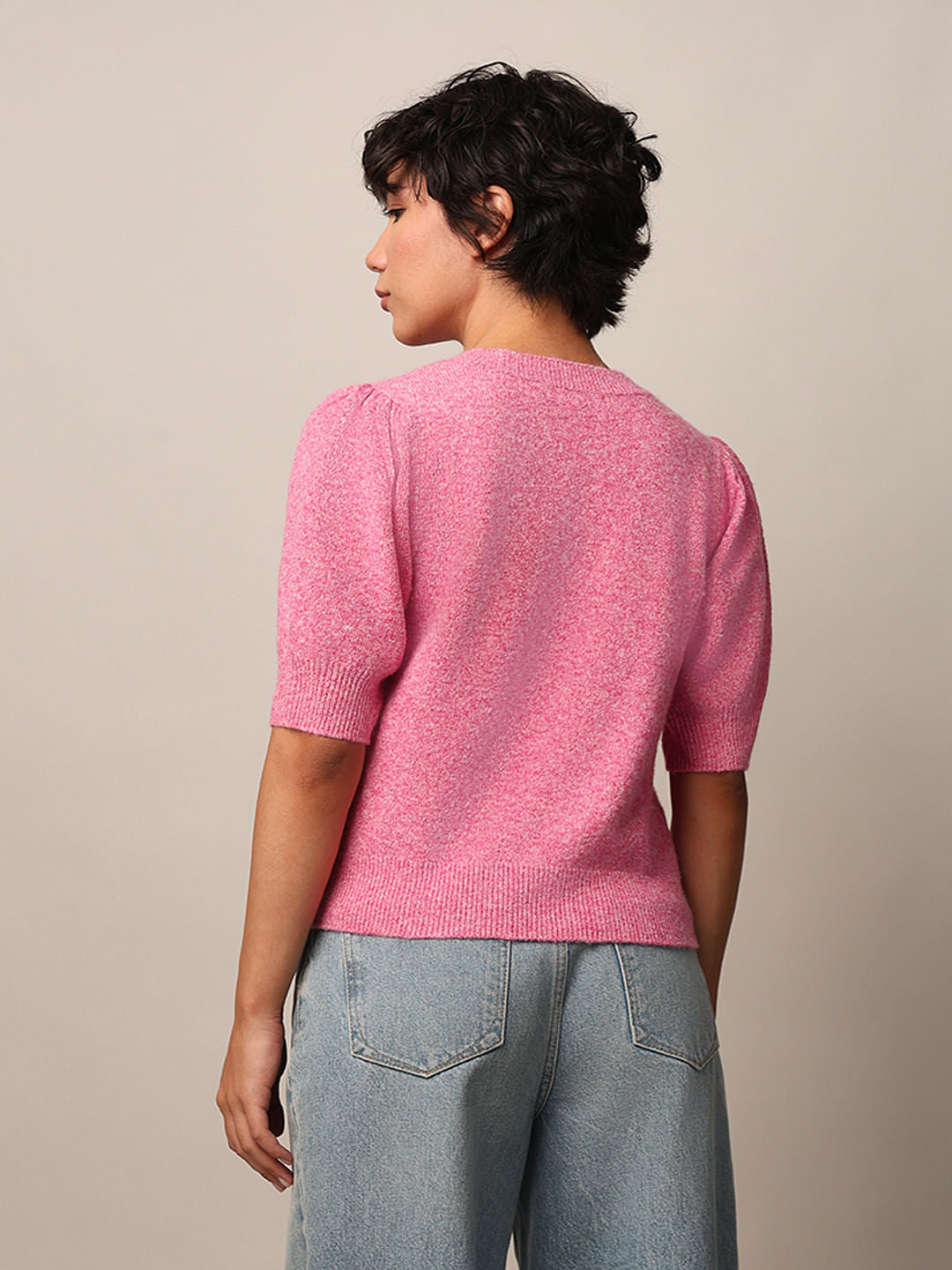 Pink Puff Sleeved Knit Top