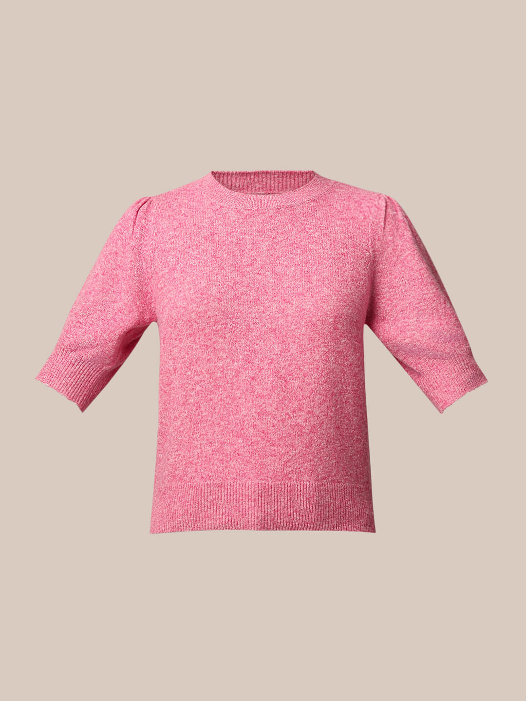 Pink Puff Sleeved Knit Top