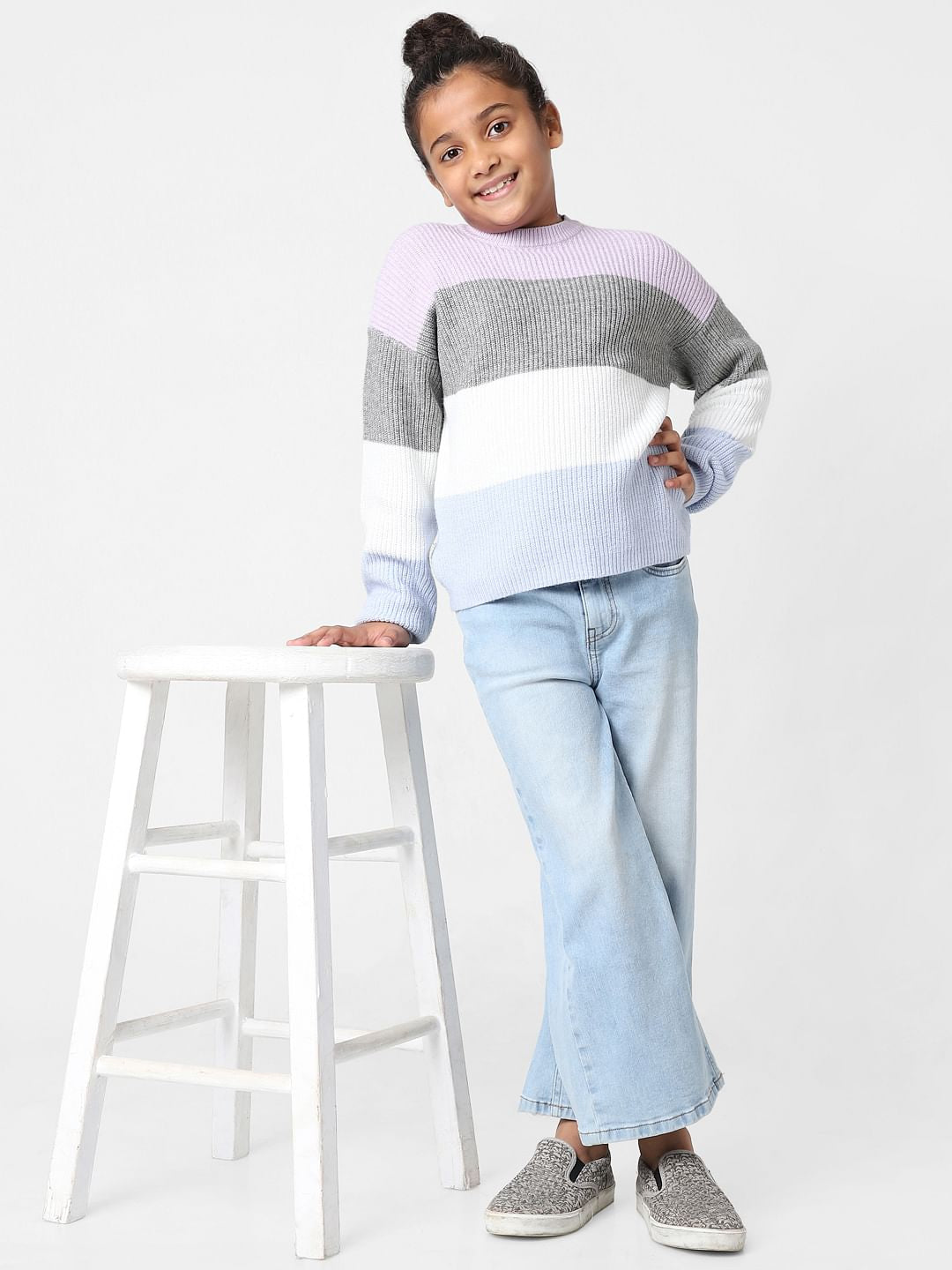 Girls Purple Colourblocked Pullover