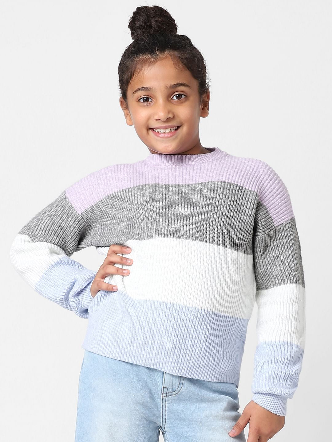 Girls Purple Colourblocked Pullover