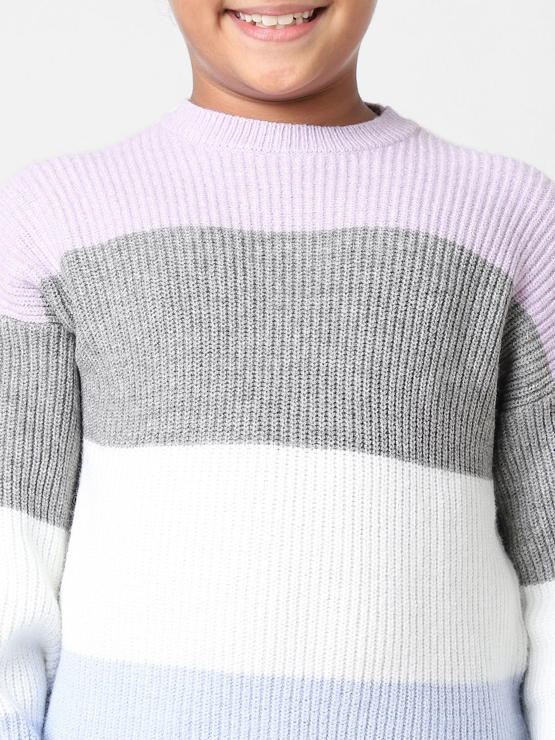 Girls Purple Colourblocked Pullover