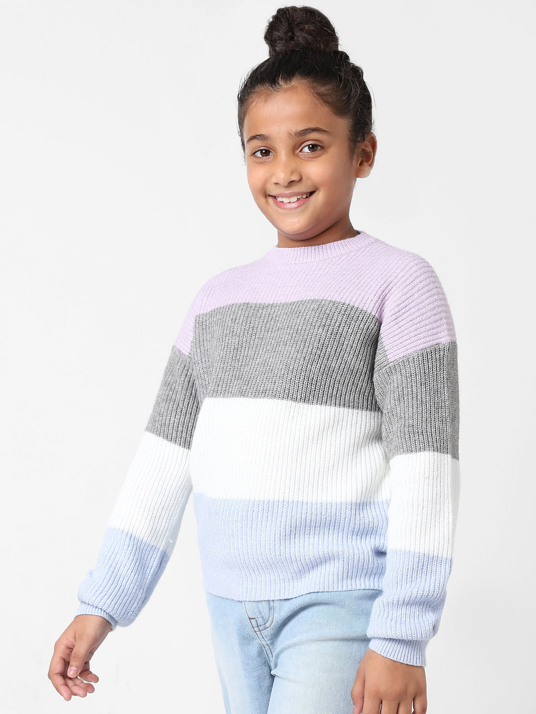 Girls Purple Colourblocked Pullover