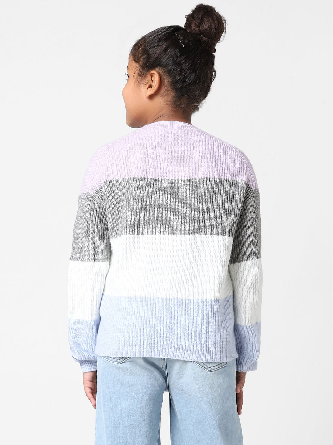Girls Purple Colourblocked Pullover