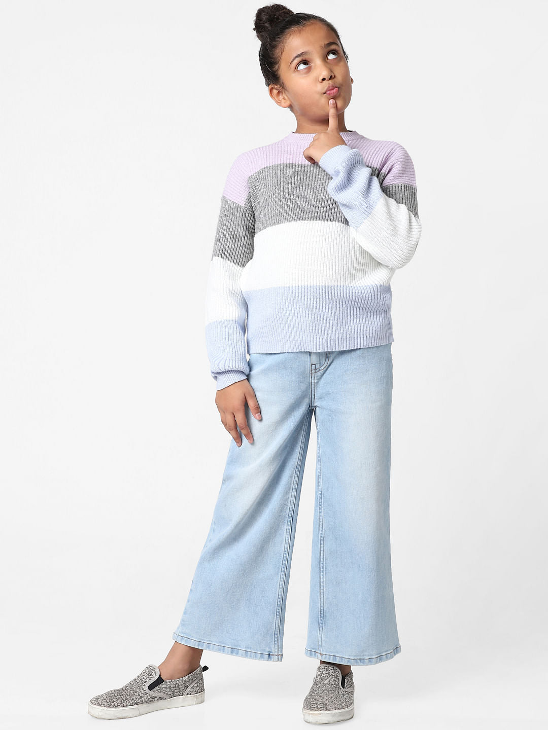 Girls Purple Colourblocked Pullover