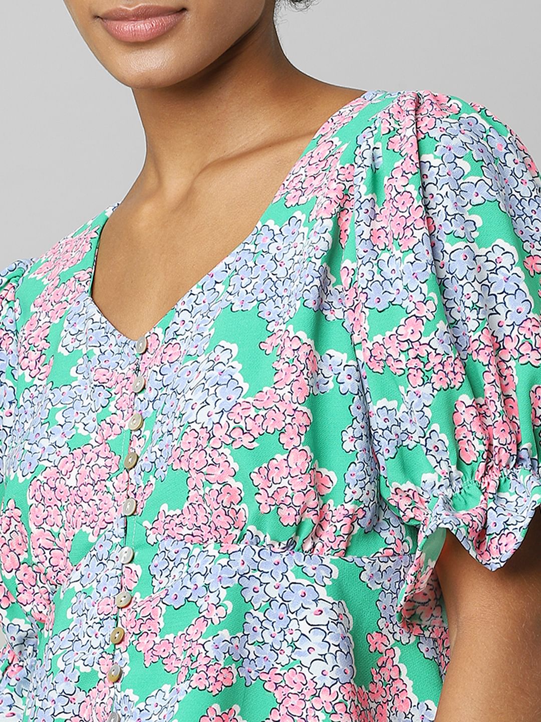 Green Floral Print Top
