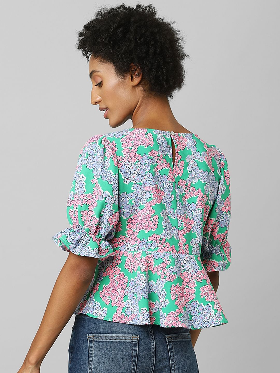 Green Floral Print Top