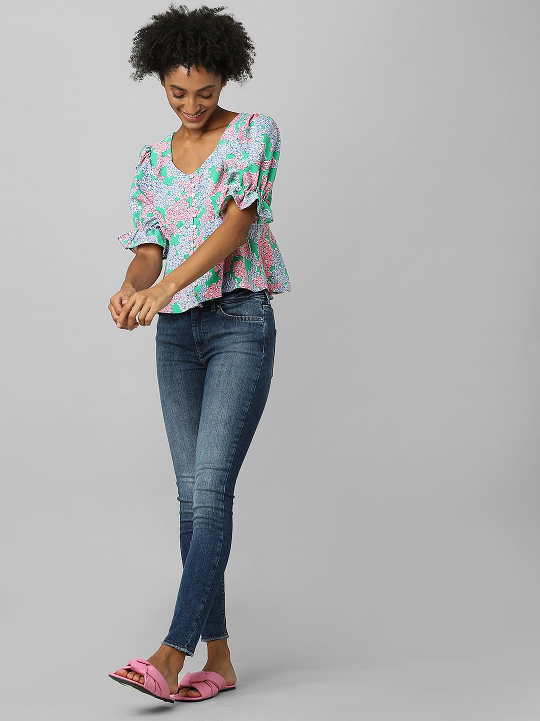 Green Floral Print Top