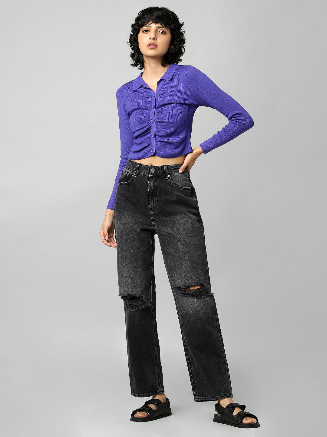 Purple Draped Knit Top