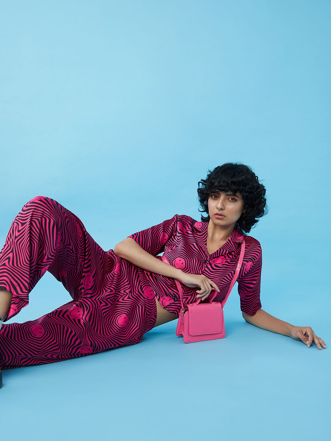 Only X Smiley Black Printed Satin Shirt