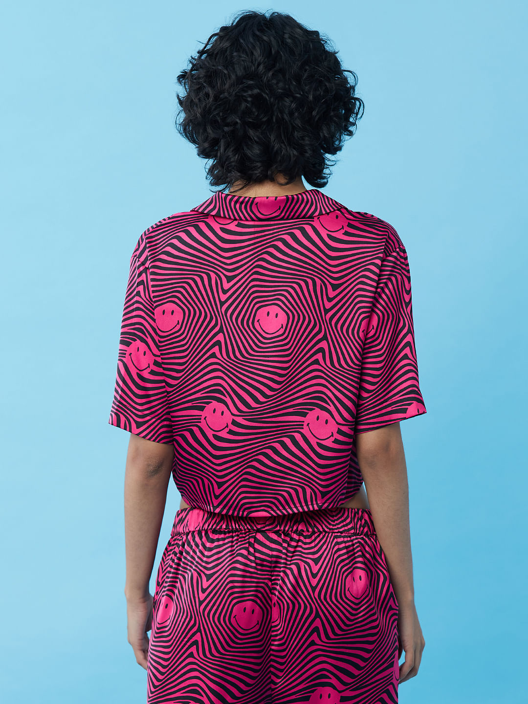 Only X Smiley Black Printed Satin Shirt