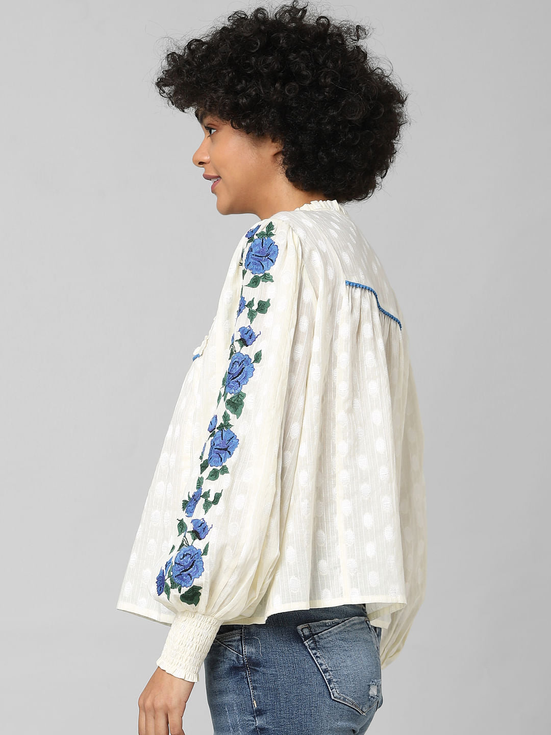 Beige Polka Dot Embroidered Top