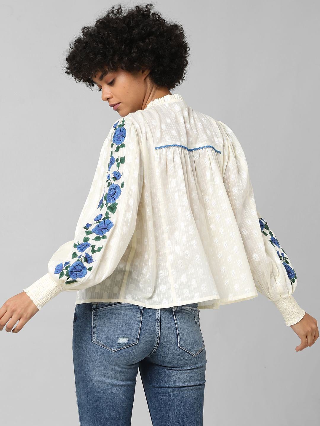 Beige Polka Dot Embroidered Top