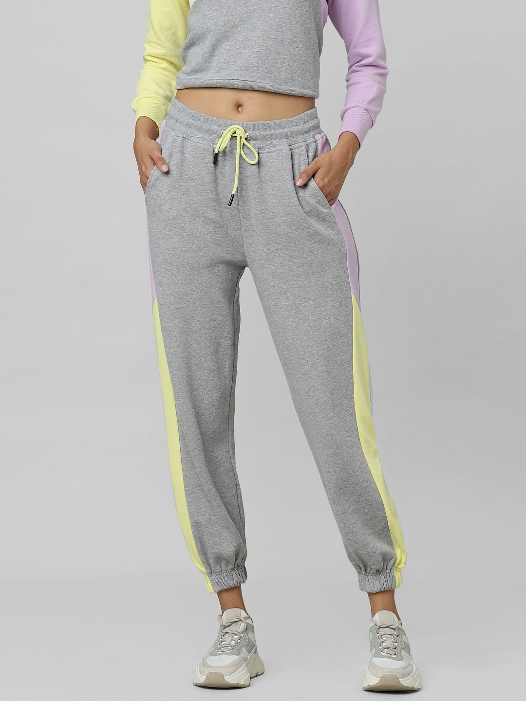 Grey High Rise Colourblocked Joggers