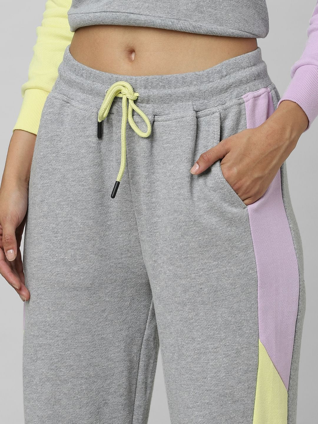 Grey High Rise Colourblocked Joggers