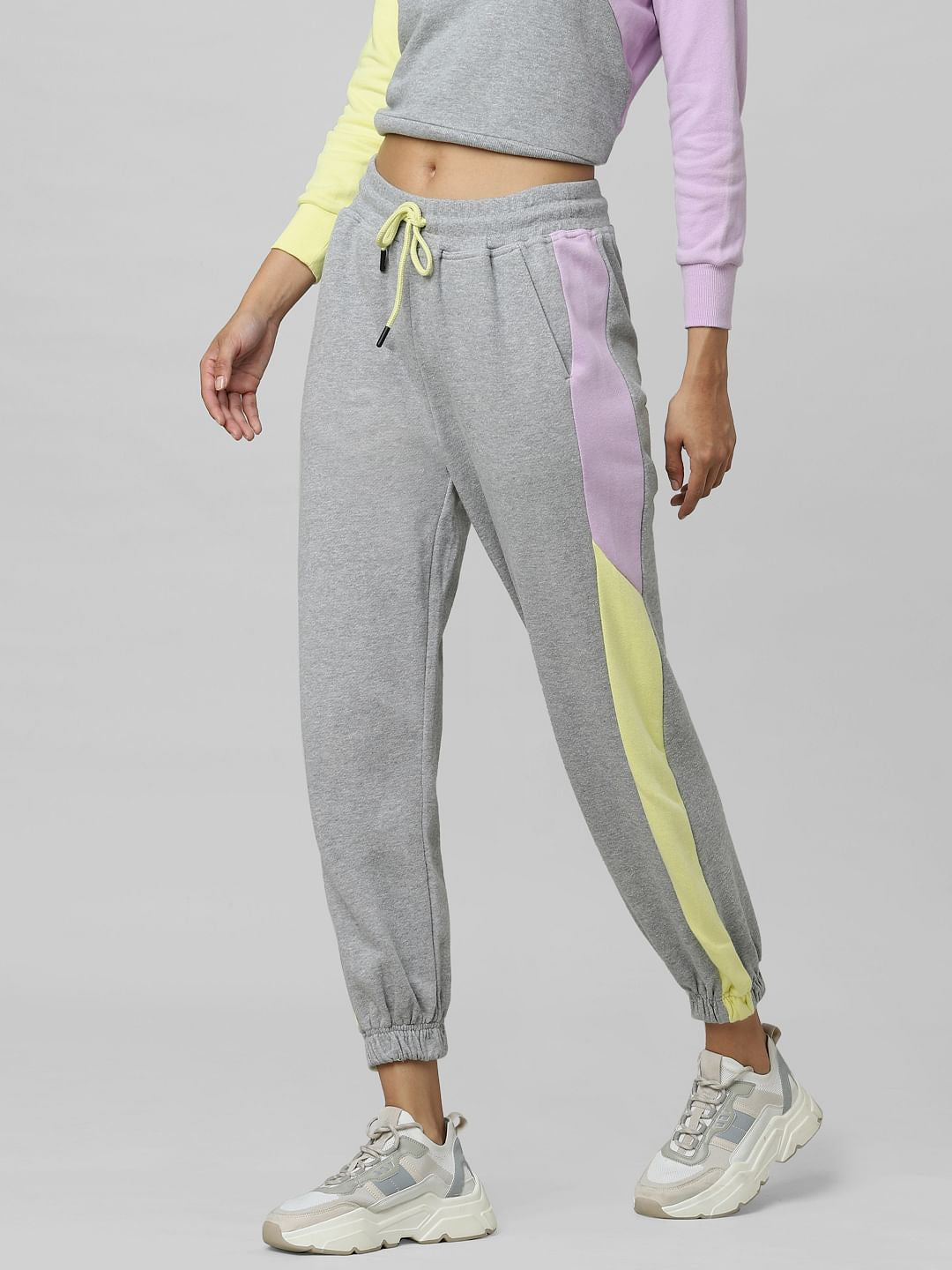 Grey High Rise Colourblocked Joggers