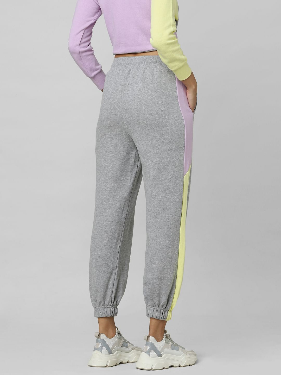 Grey High Rise Colourblocked Joggers