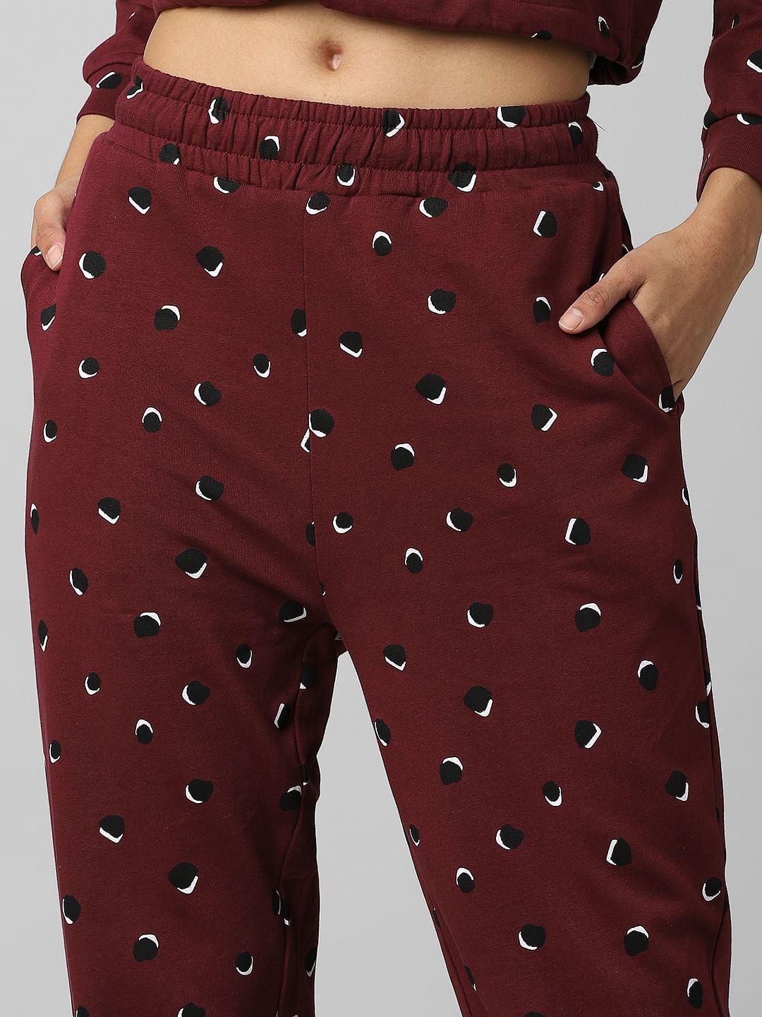 Maroon Mid Rise Printed Co-Ord Joggers