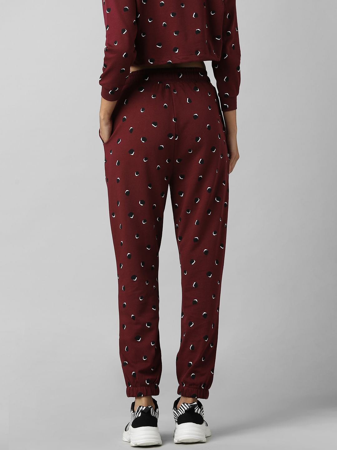 Maroon Mid Rise Printed Co-Ord Joggers