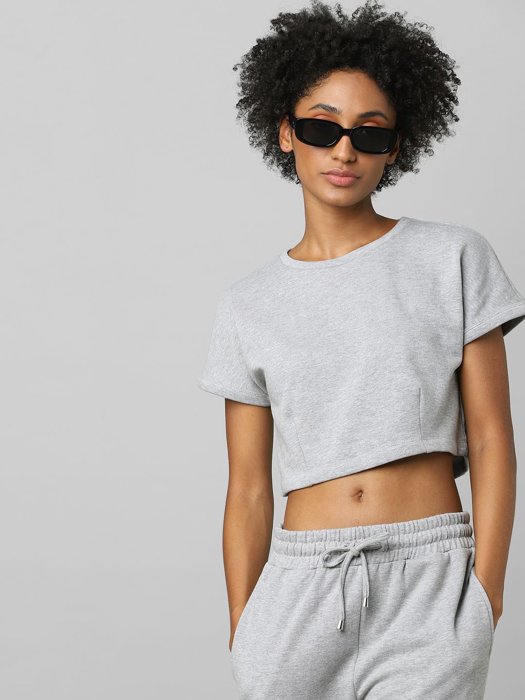 Grey Cropped Co-Ord Sweatshirt