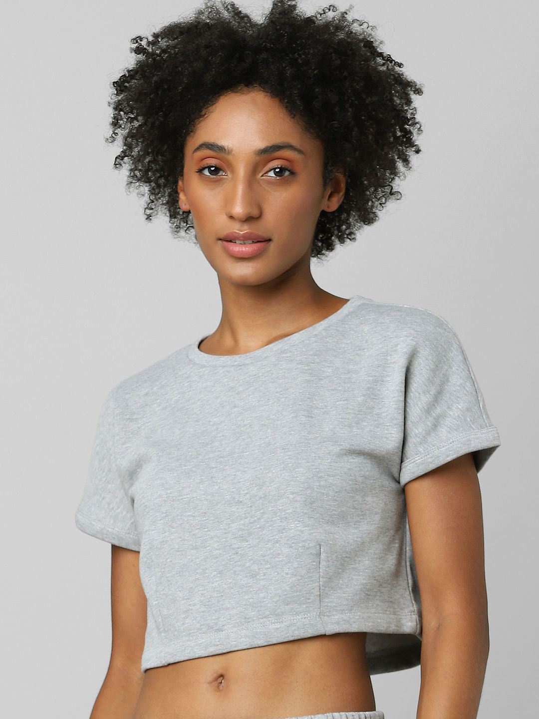 Grey Cropped Co-Ord Sweatshirt