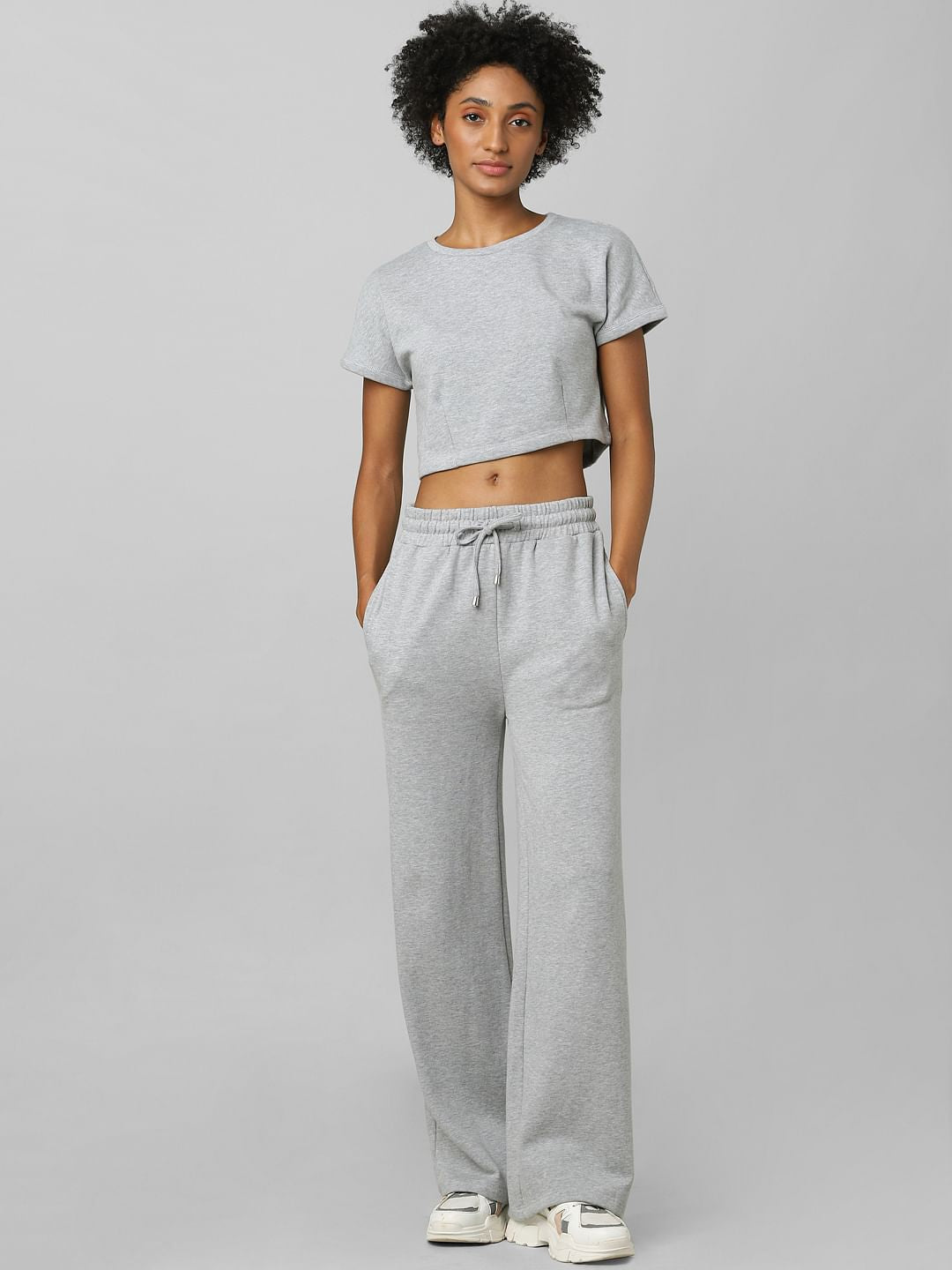 Grey Cropped Co-Ord Sweatshirt