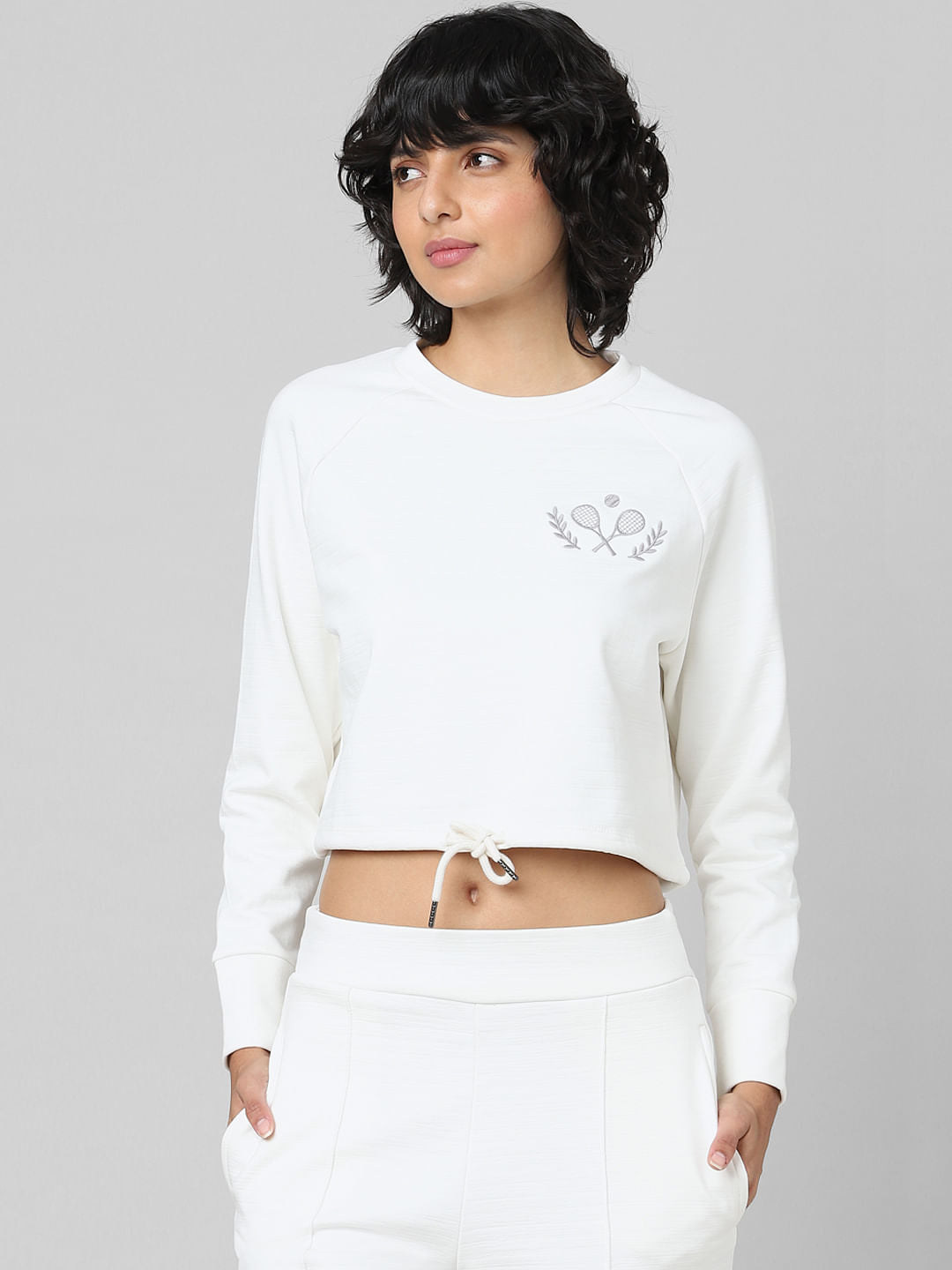 Beige Cropped Co-Ord Sweatshirt