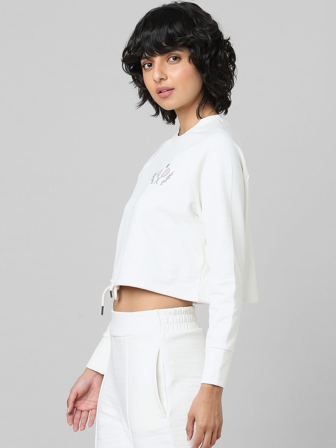 Beige Cropped Co-Ord Sweatshirt