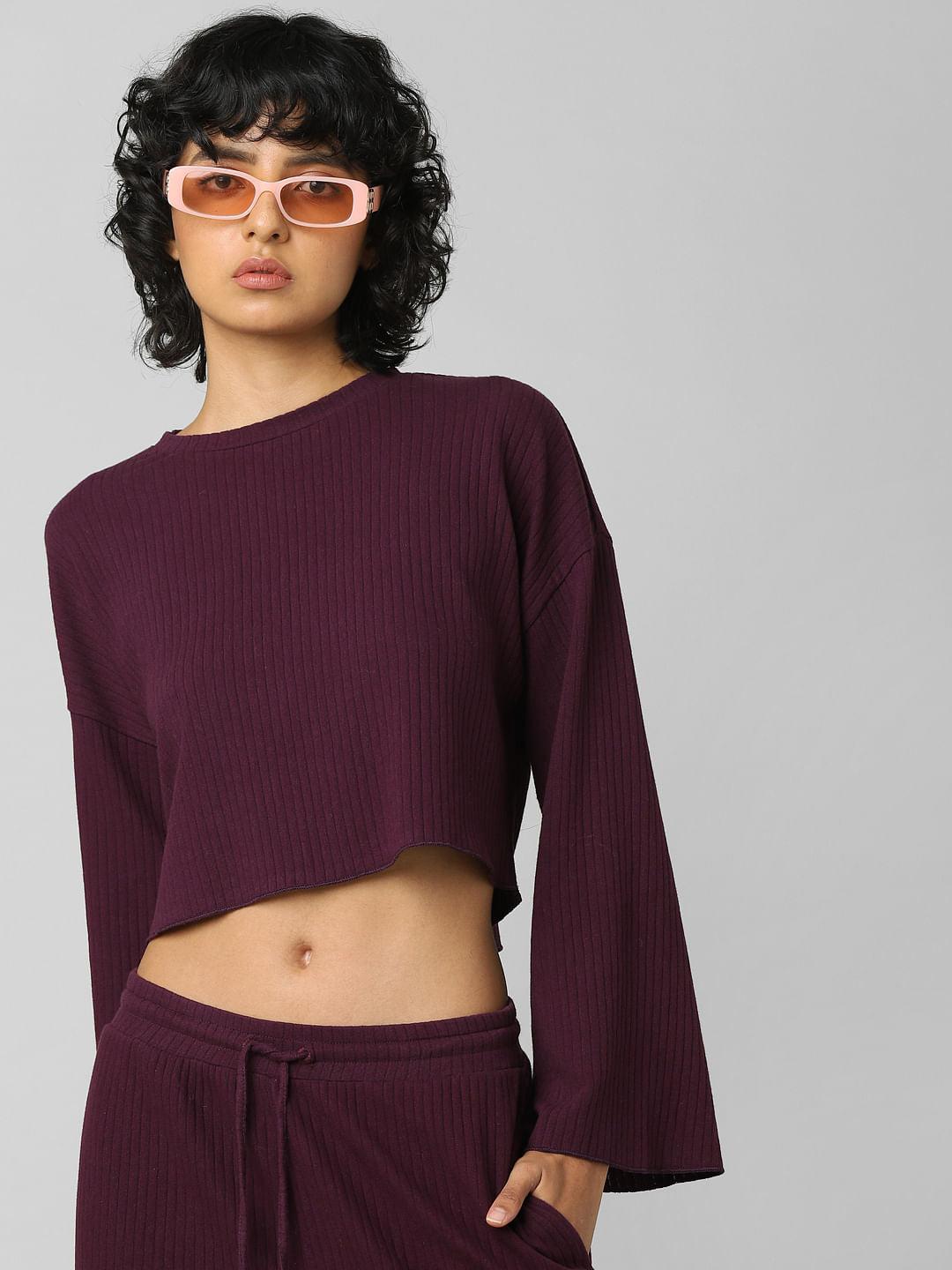 Purple Ribbed Co-Ord Sweatshirt