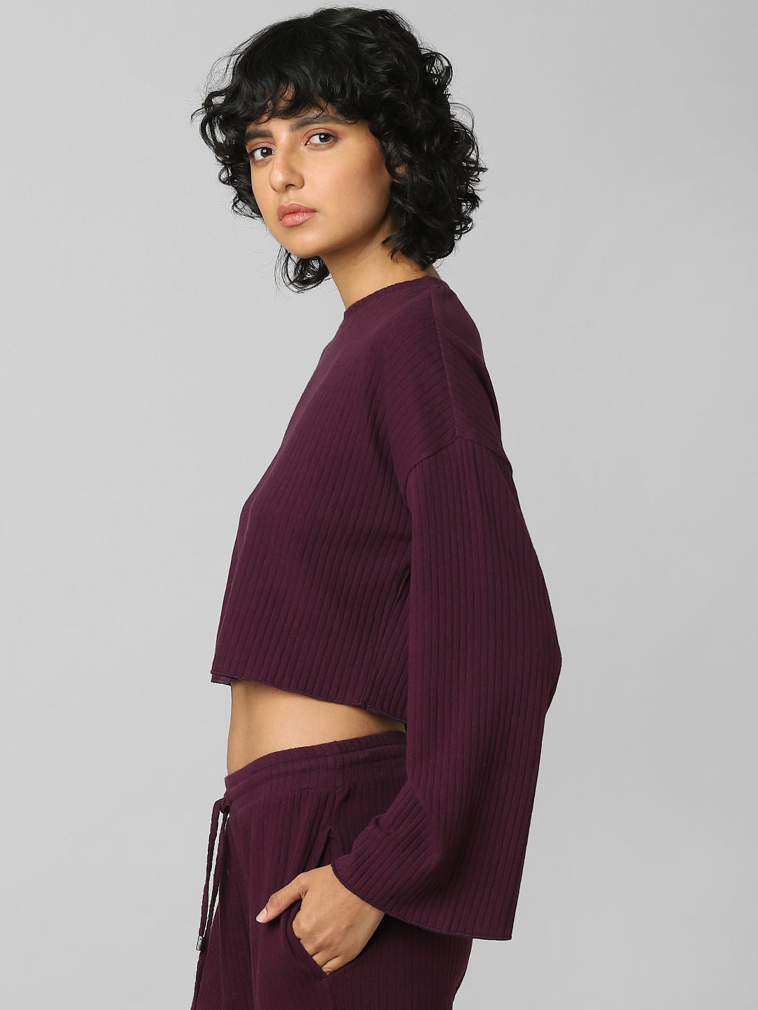 Purple Ribbed Co-Ord Sweatshirt