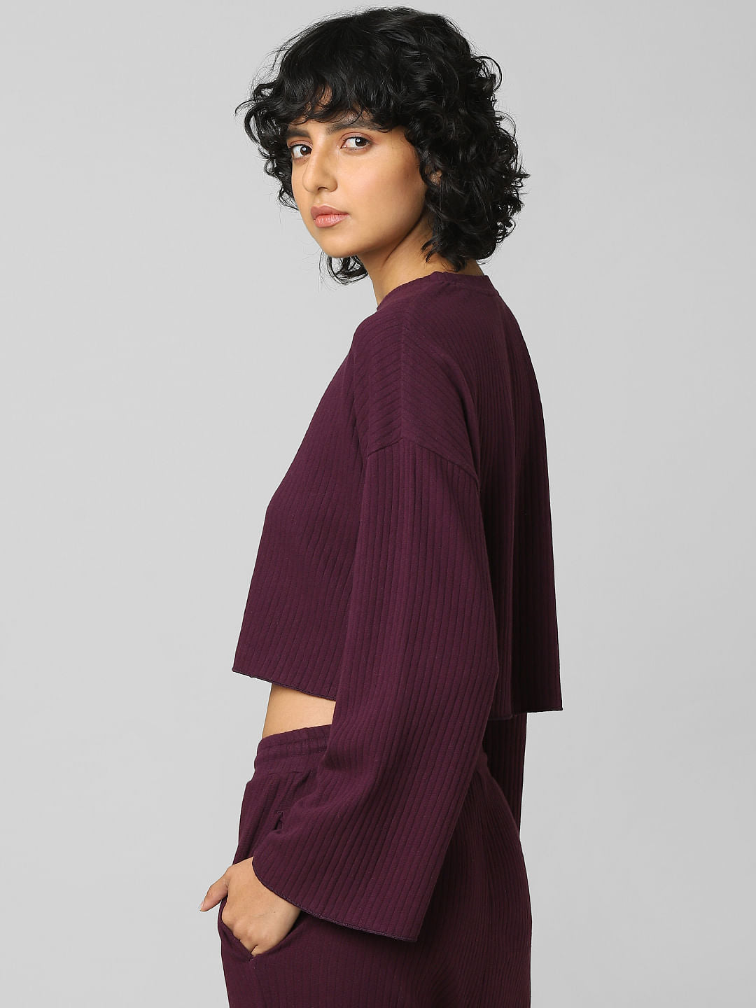 Purple Ribbed Co-Ord Sweatshirt