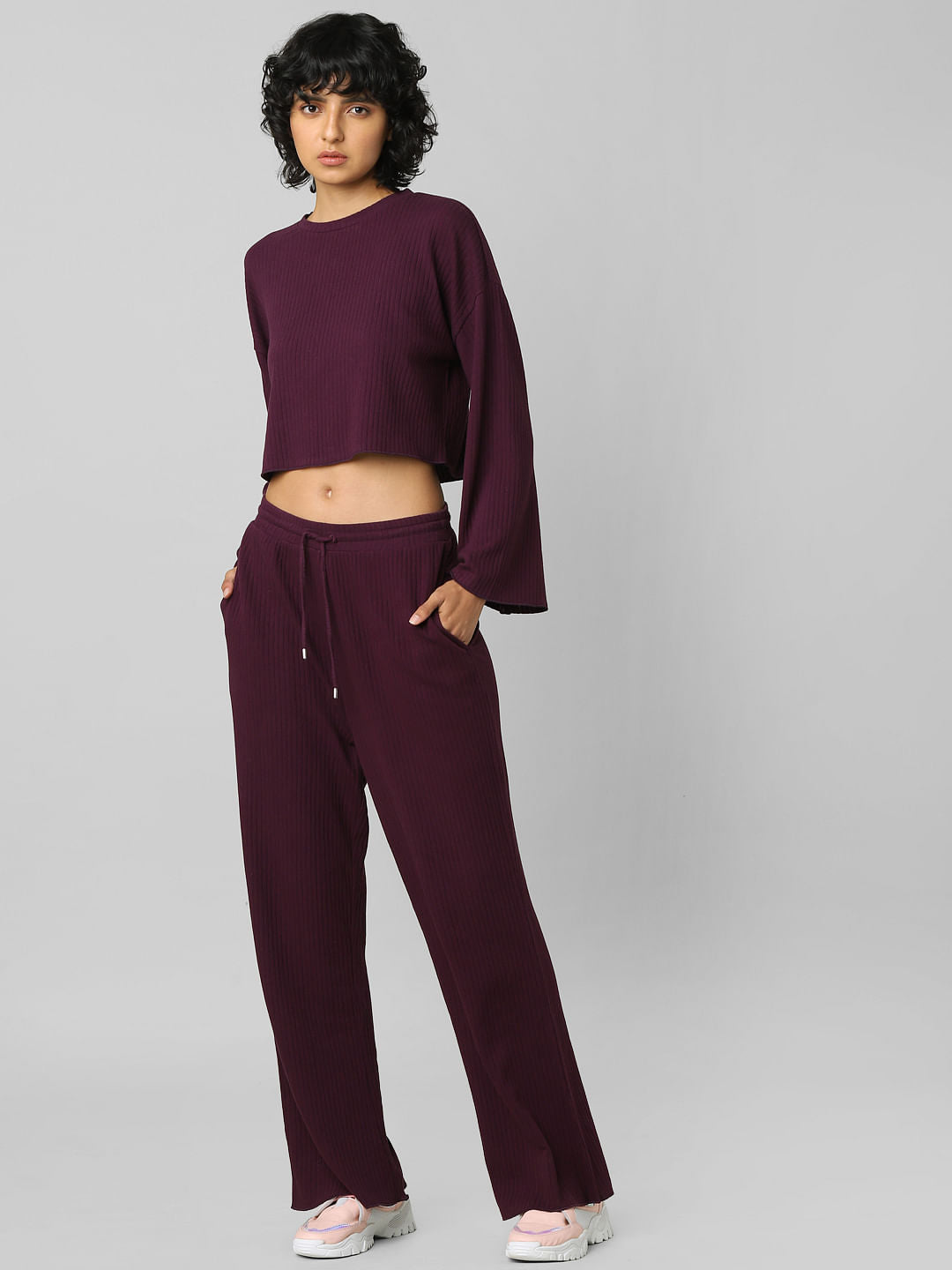 Purple Ribbed Co-Ord Sweatshirt