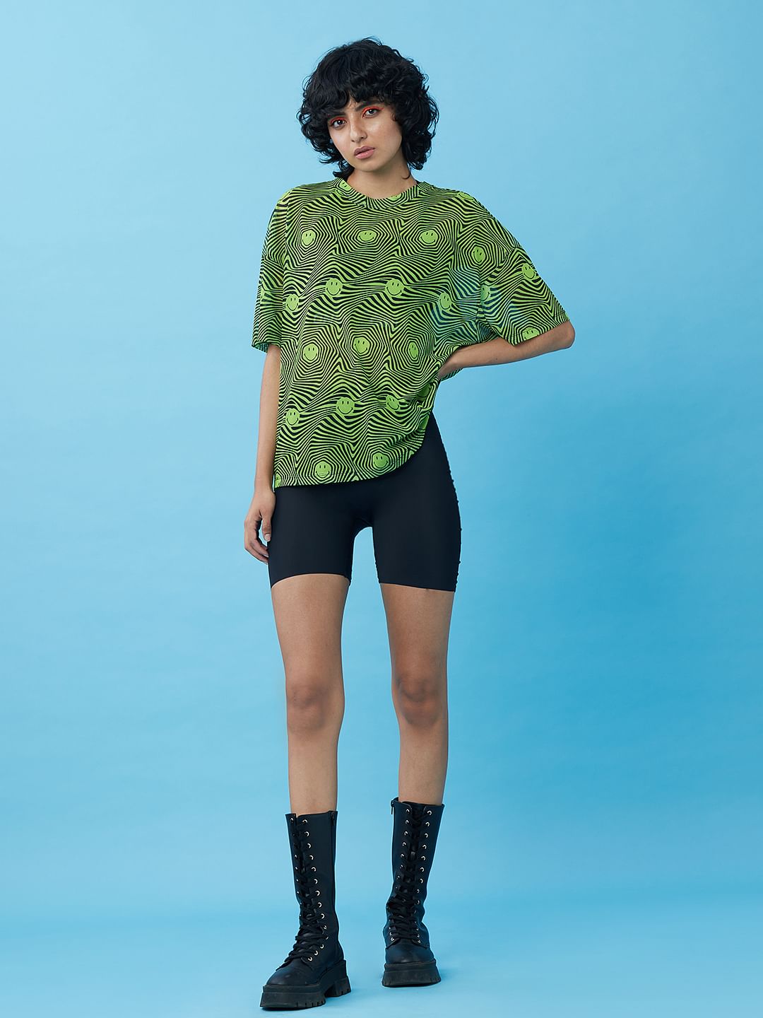 Only X Smiley Green Printed Mesh Top