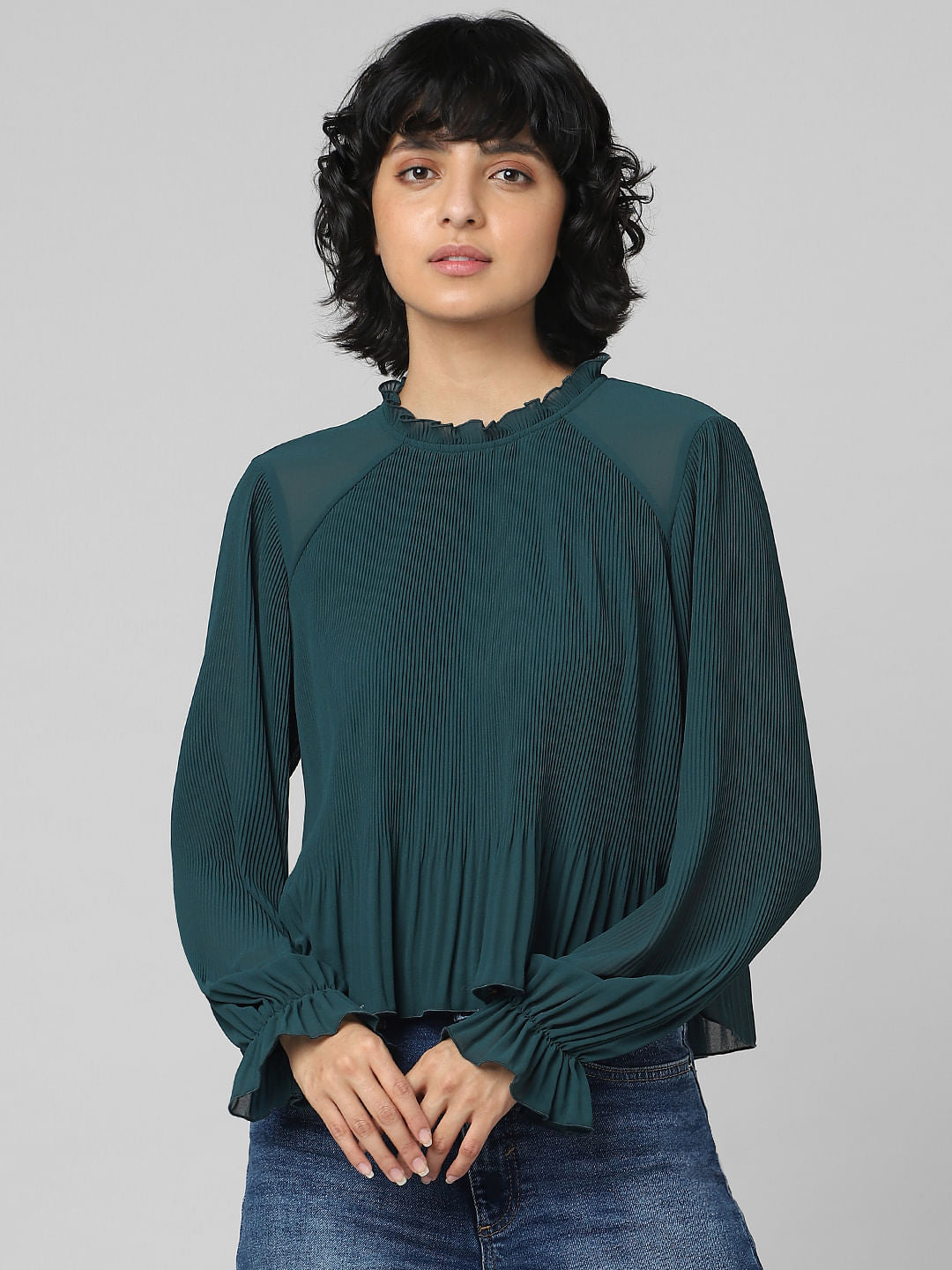 Dark Green Pleated Top