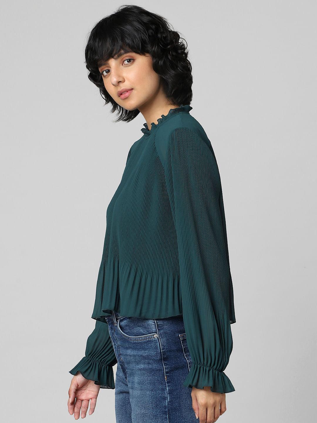 Dark Green Pleated Top