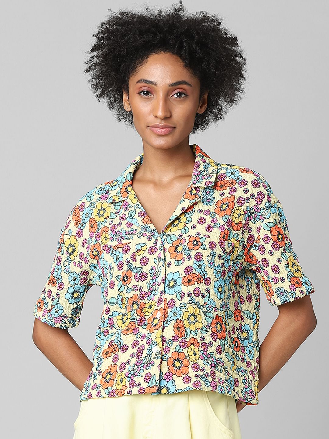 White Floral Print Resort Shirt