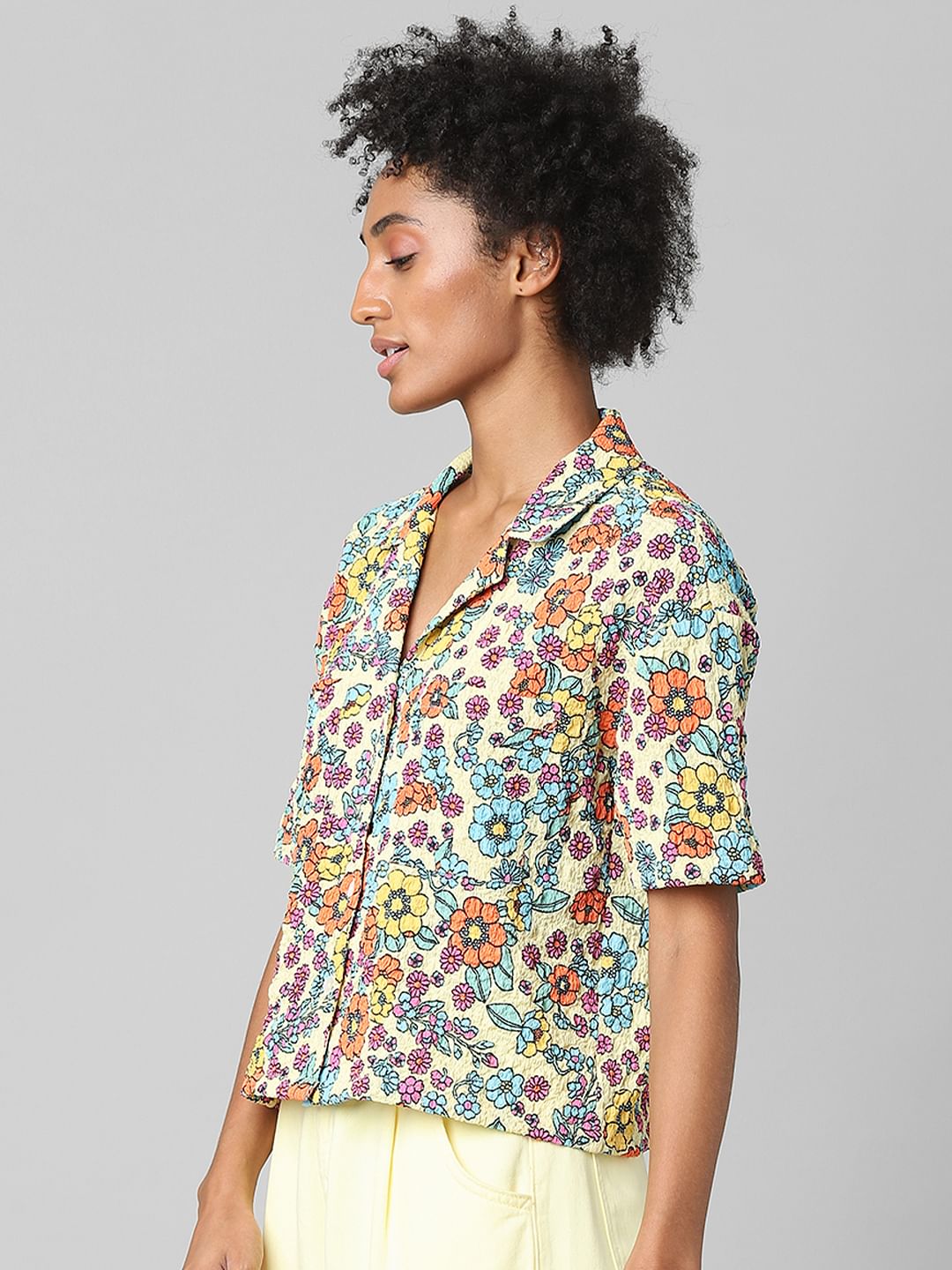 White Floral Print Resort Shirt