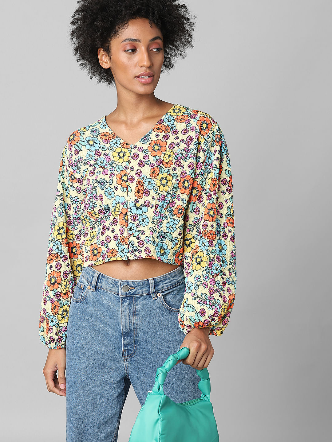 White Floral Print Top