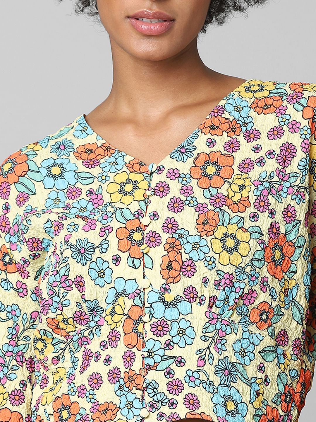 White Floral Print Top