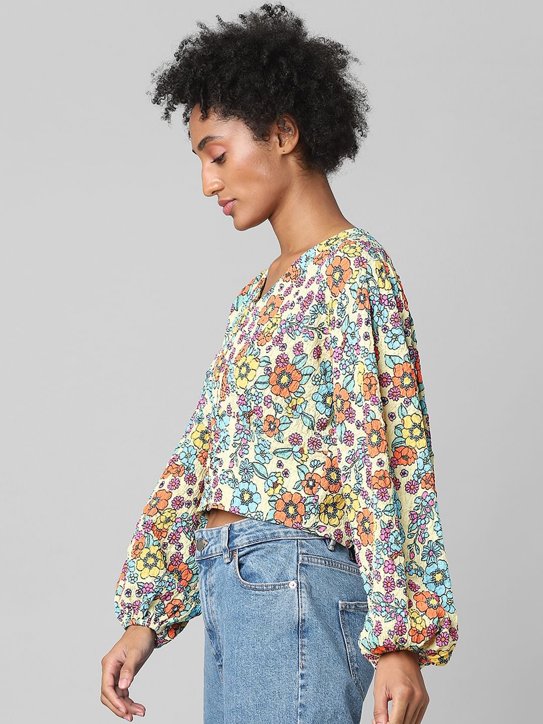 White Floral Print Top