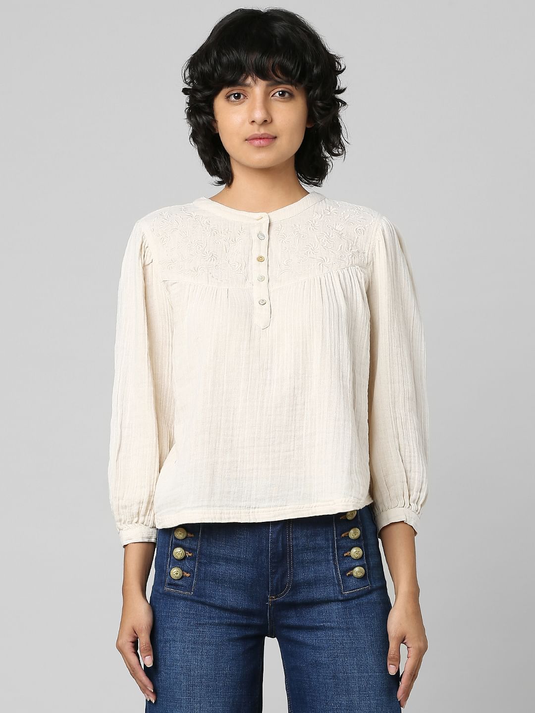 Beige Embroidered Top