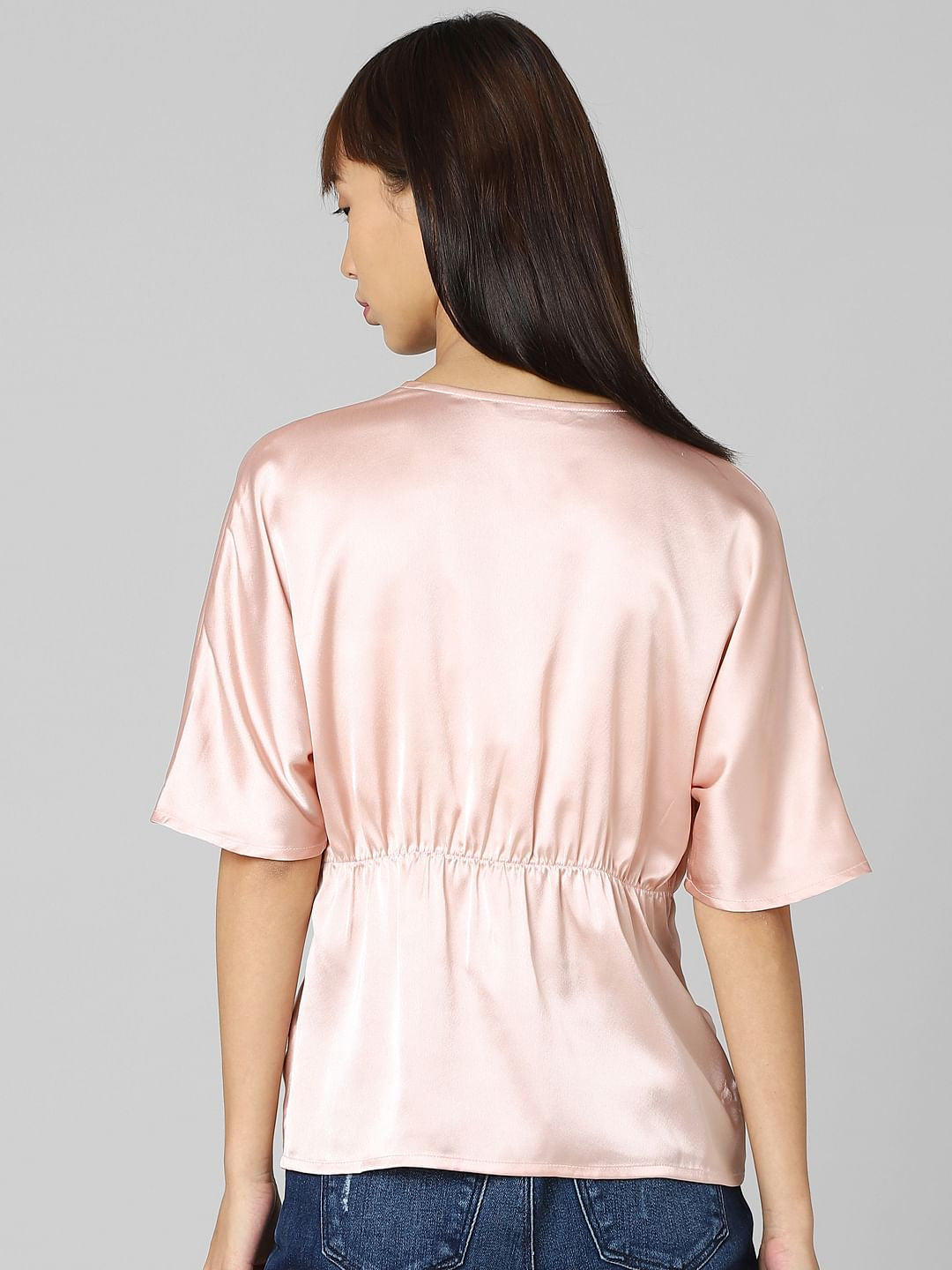 Pink Twisted-Knot Satin Top